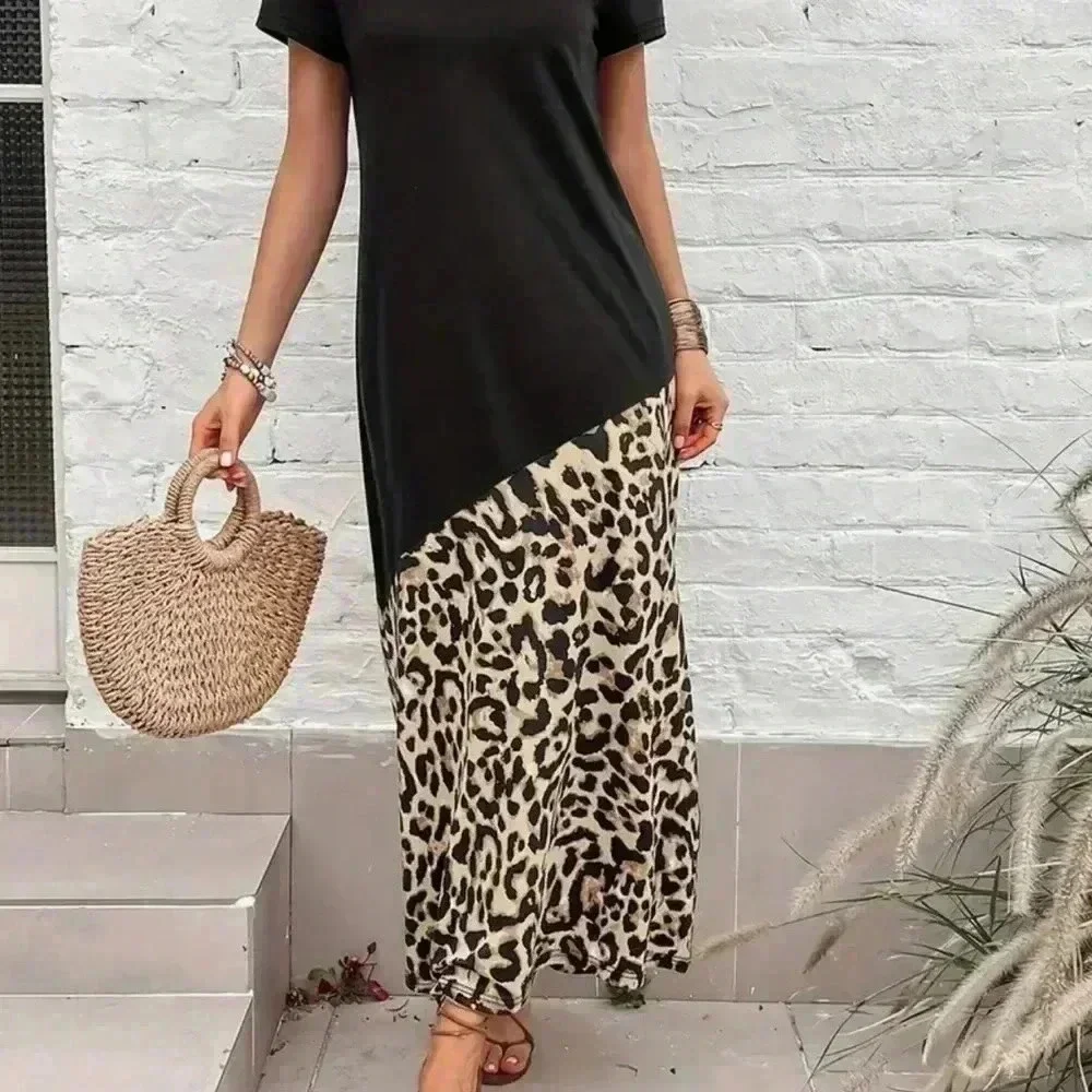 NEW Leopard Color Block Maxi Dress Size Large Casual Chic Flowy - Picture 6 of 11